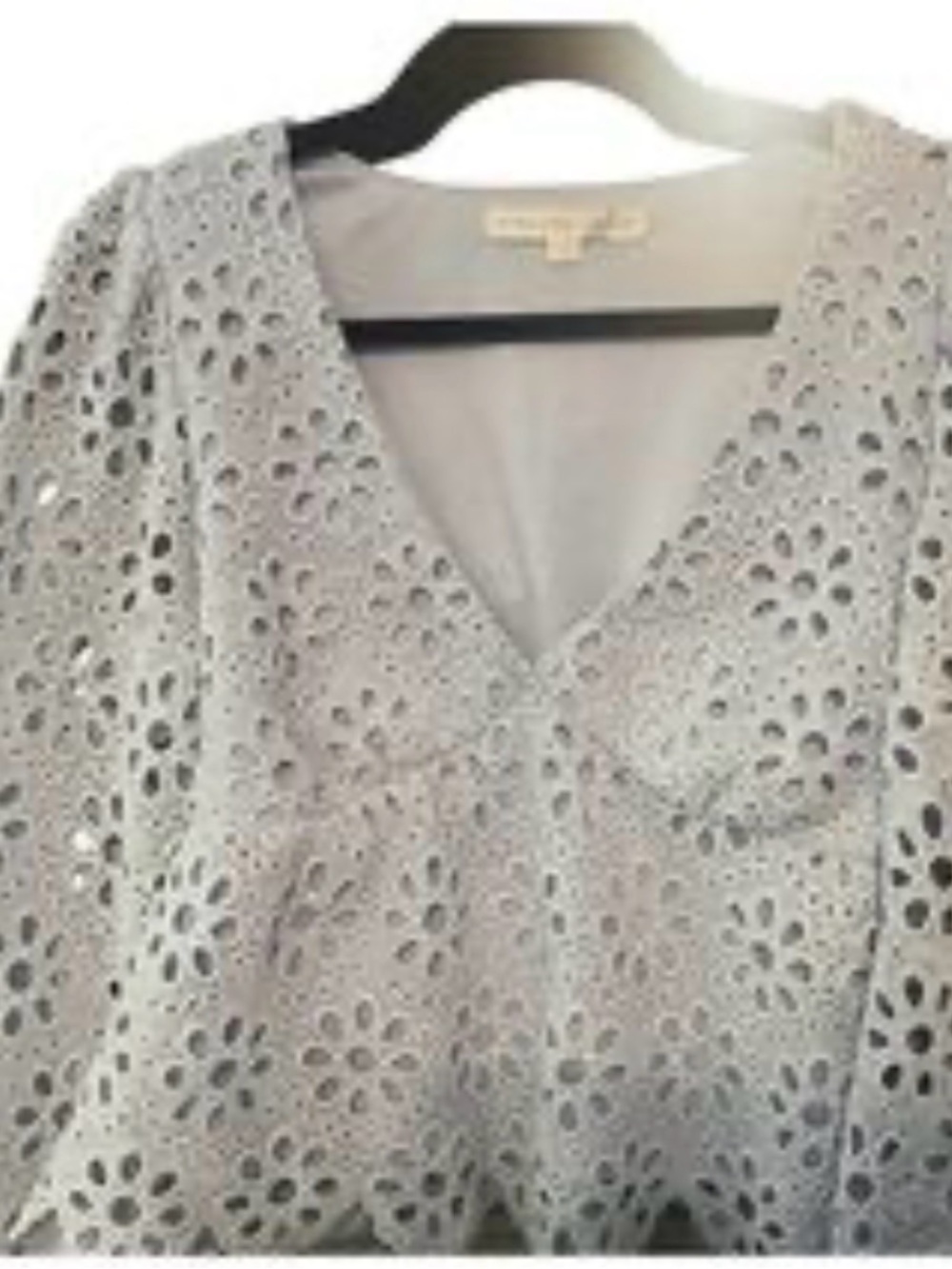 Altar'd State Long Sleeve Blue Crochet V-Neck Peplum Blouse, Size Medium - Picture 3 of 10